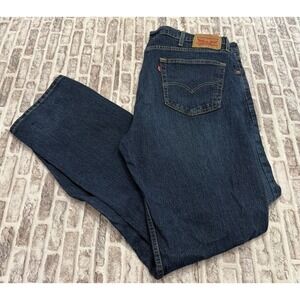 Levis 505 Regular Straight Fit Jeans 40x32 Mens Dark Wash Blue Denim Whiskers